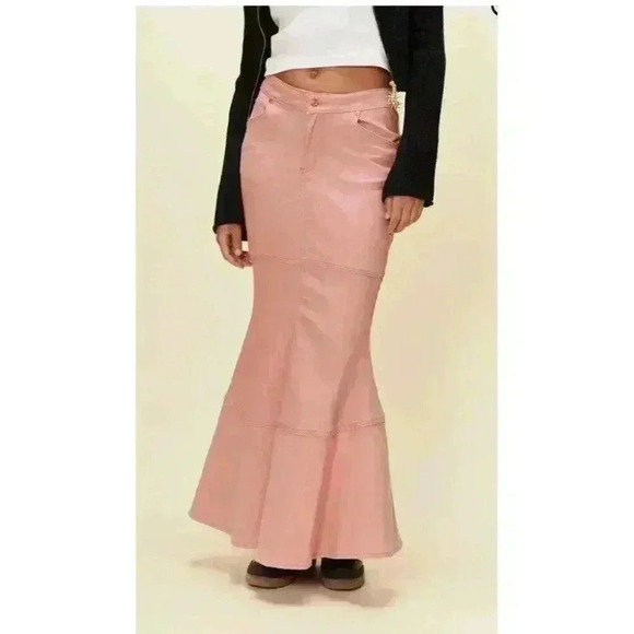 New Women Pale Pink House Of Sunny Denim Tulip Skirt Size 2 - Picture 4 of 16